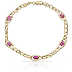 PULSERA ORO 18KL BARBADA PIEDRA ROJA - Peso: 5.40 gr 