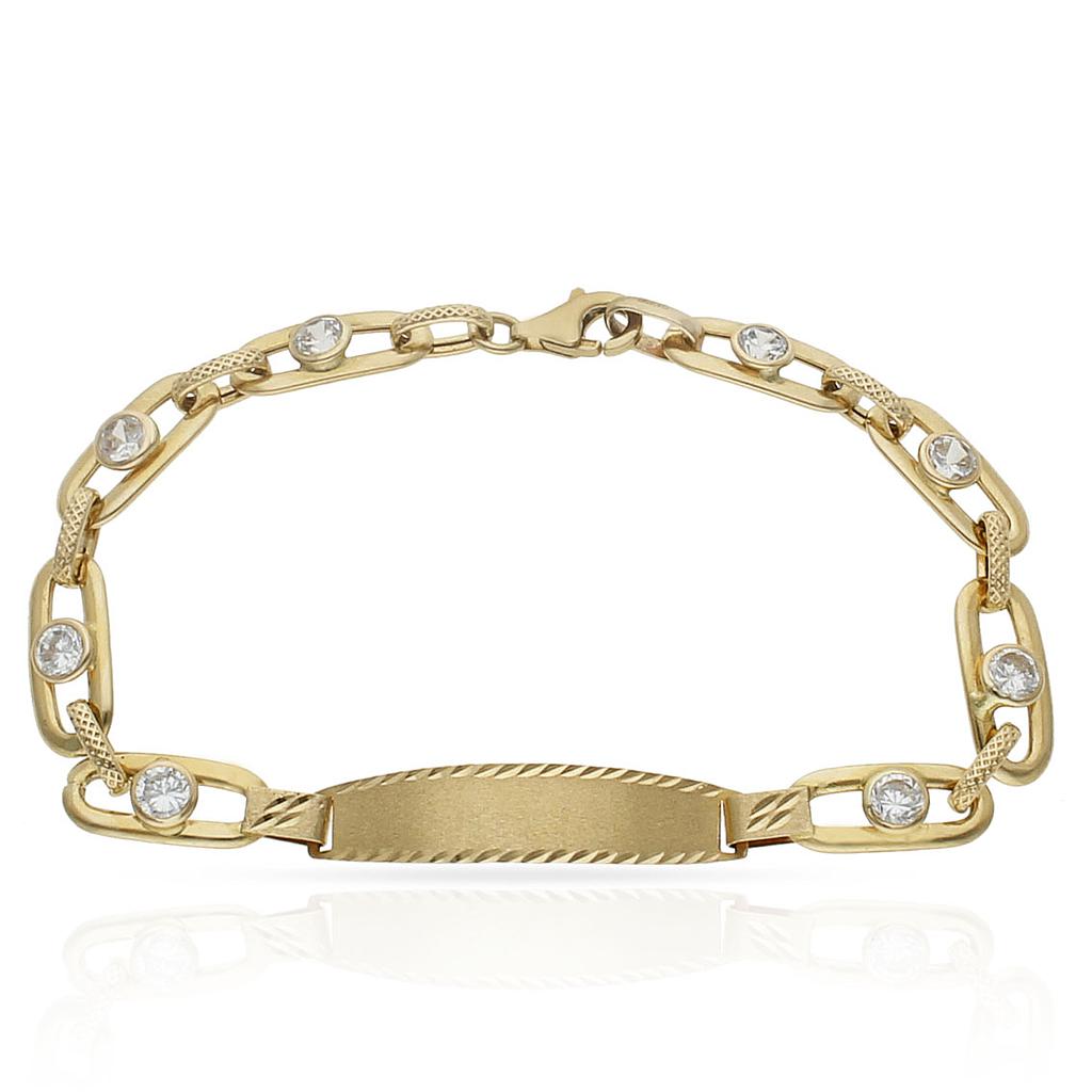 PULSERA ORO 18KL CIRCONITAS PLACA - Peso: 5.95 gr 