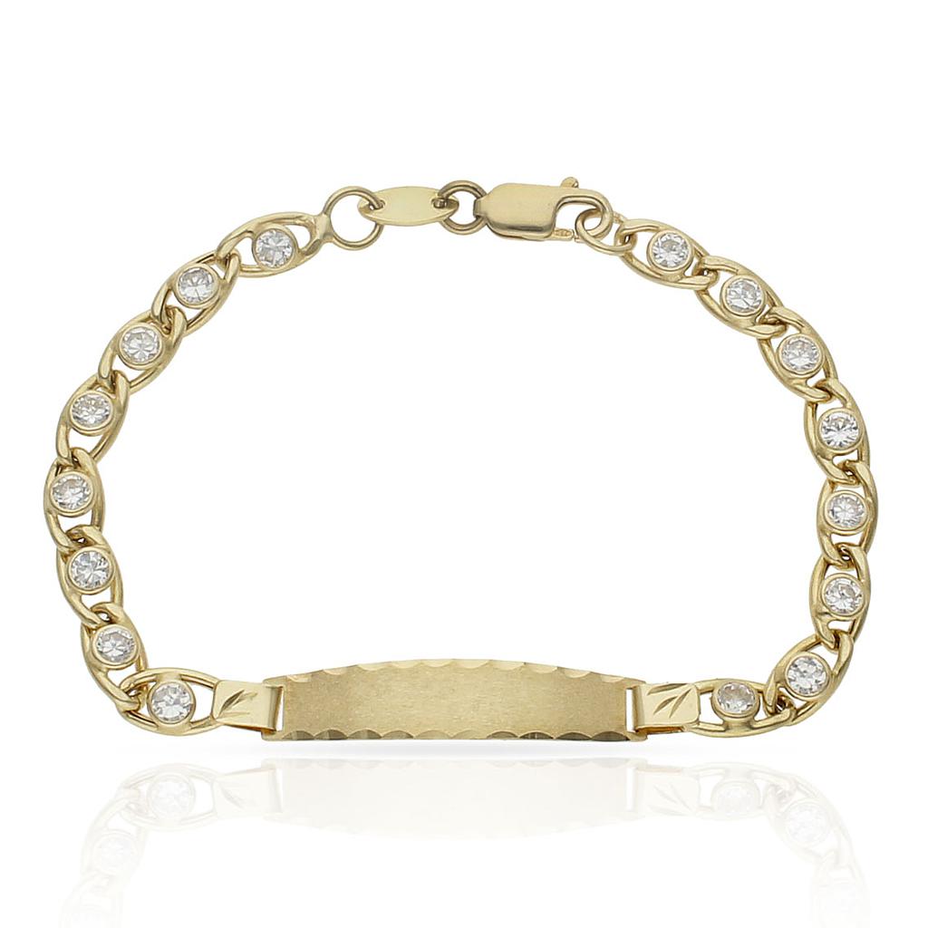 PULSERA ORO 18KL CIRCONITAS PLACA - Peso: 6.10 gr 