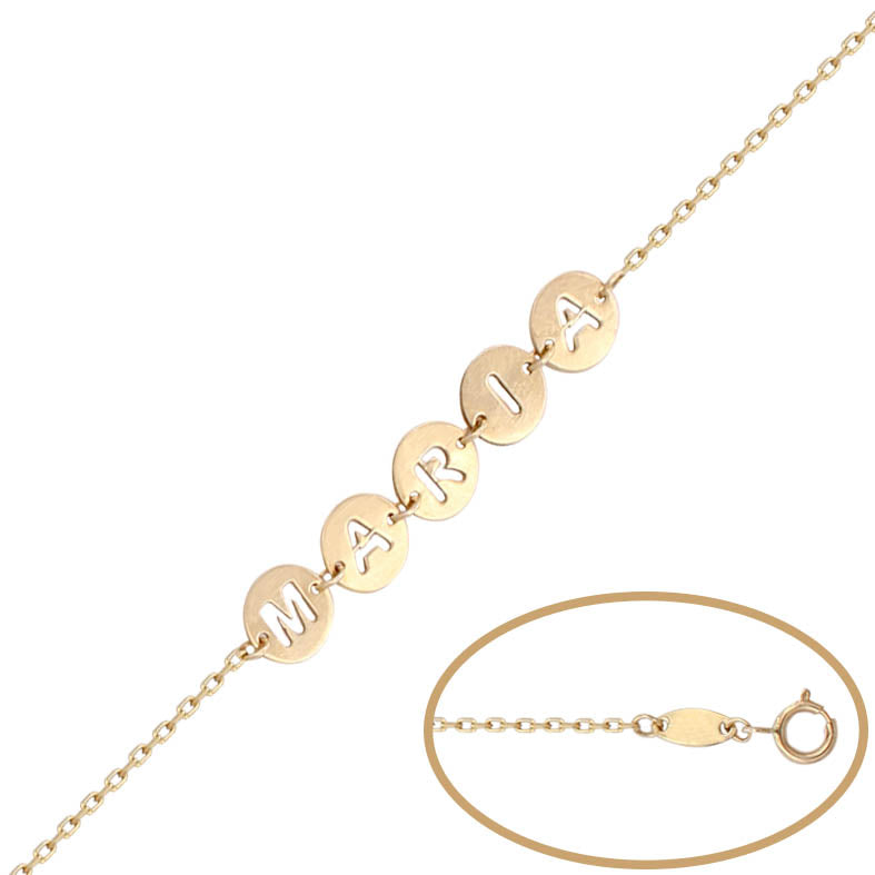 PULSERA ORO 18KL CIRCULOS NOMBRE CALADO - Nombres: 8 letras 