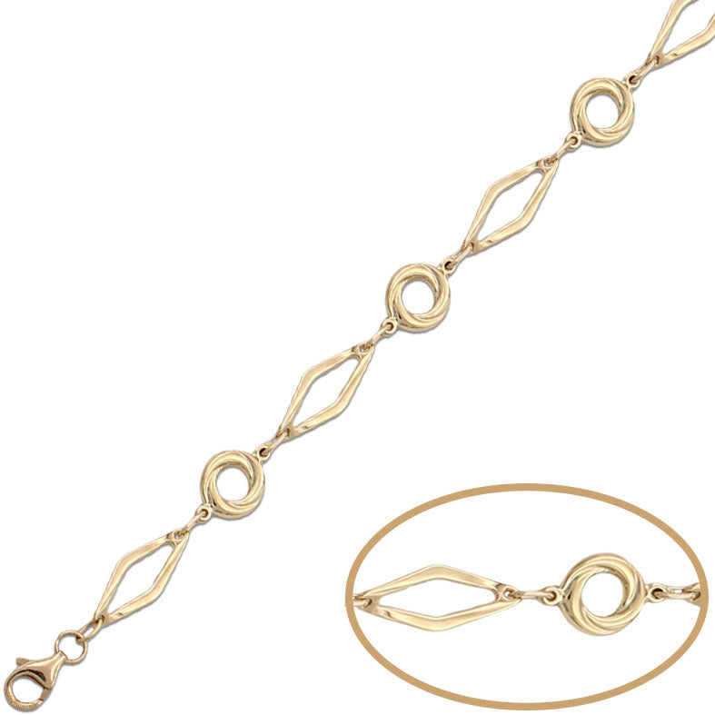 PULSERA ORO 18KL CIRCULOS + ROMBO - Peso: 3.60 gr 
