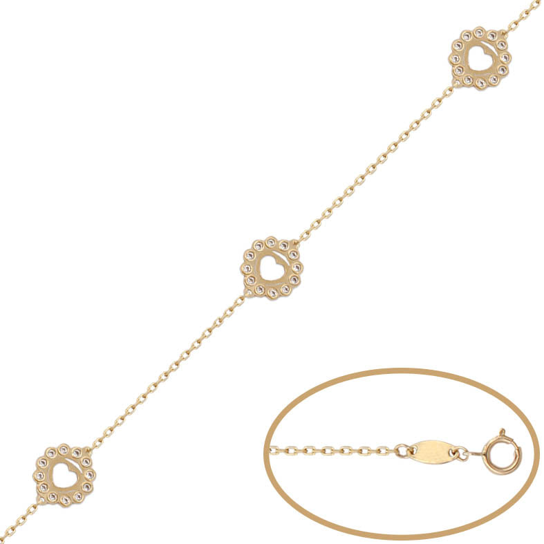 PULSERA ORO 18KL CORAZONES CIRCONITAS
