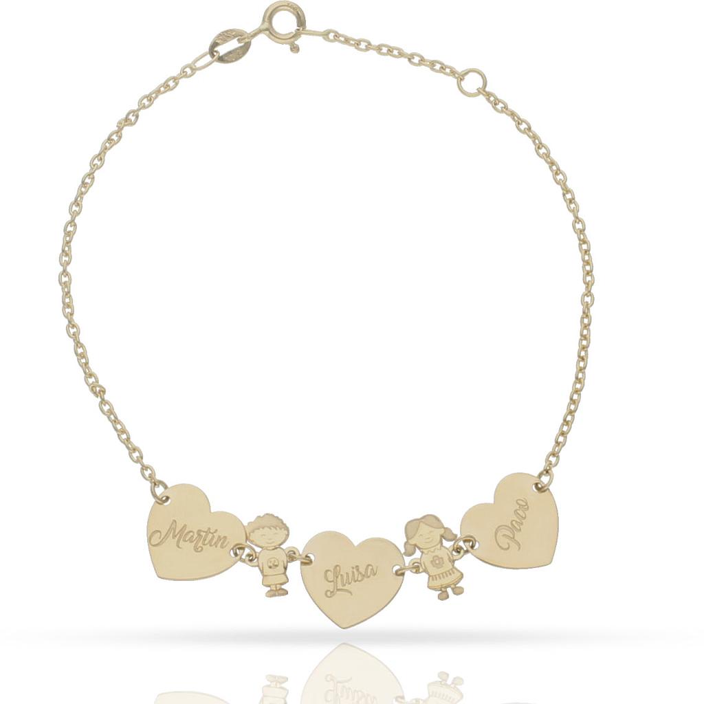 PULSERA ORO 18KL CORAZONES + NIÑOS