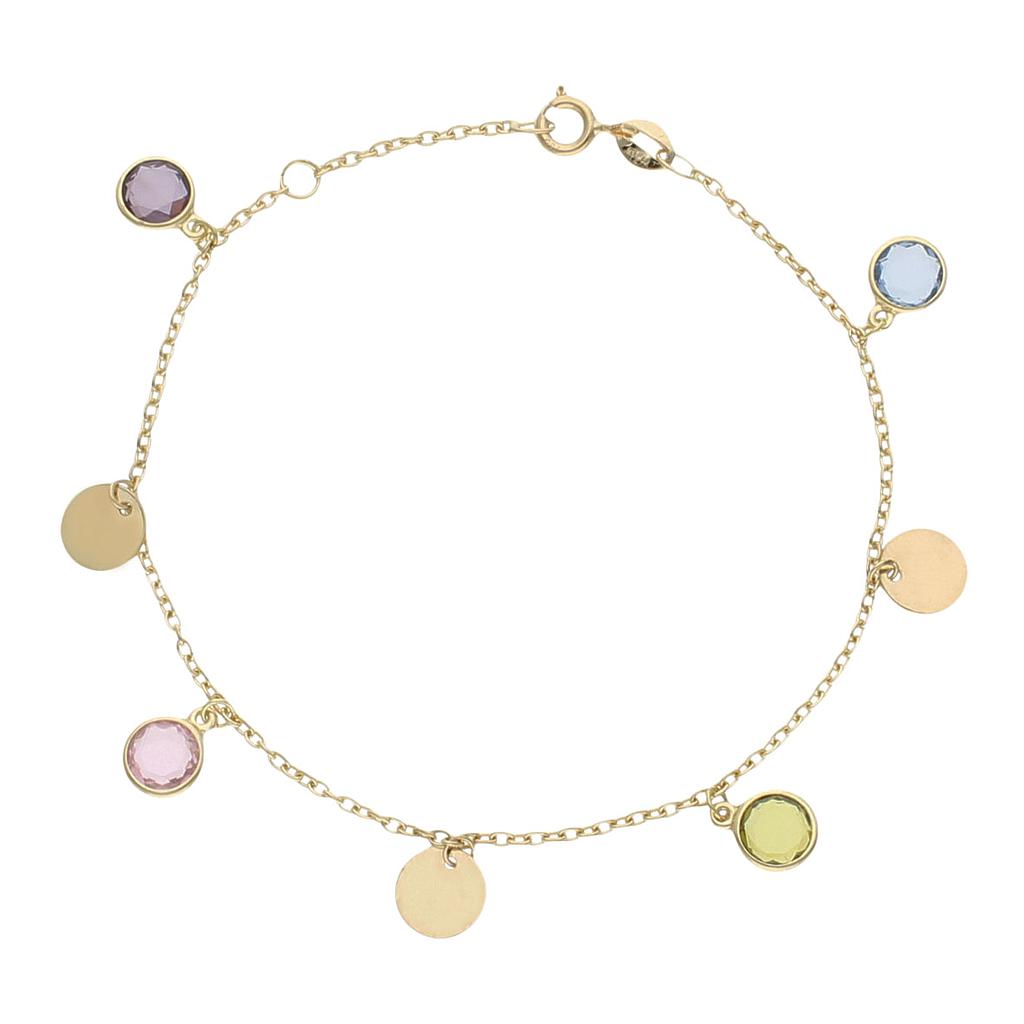 PULSERA ORO 18KL MINI CHARMS CIRCULO + PIEDRAS