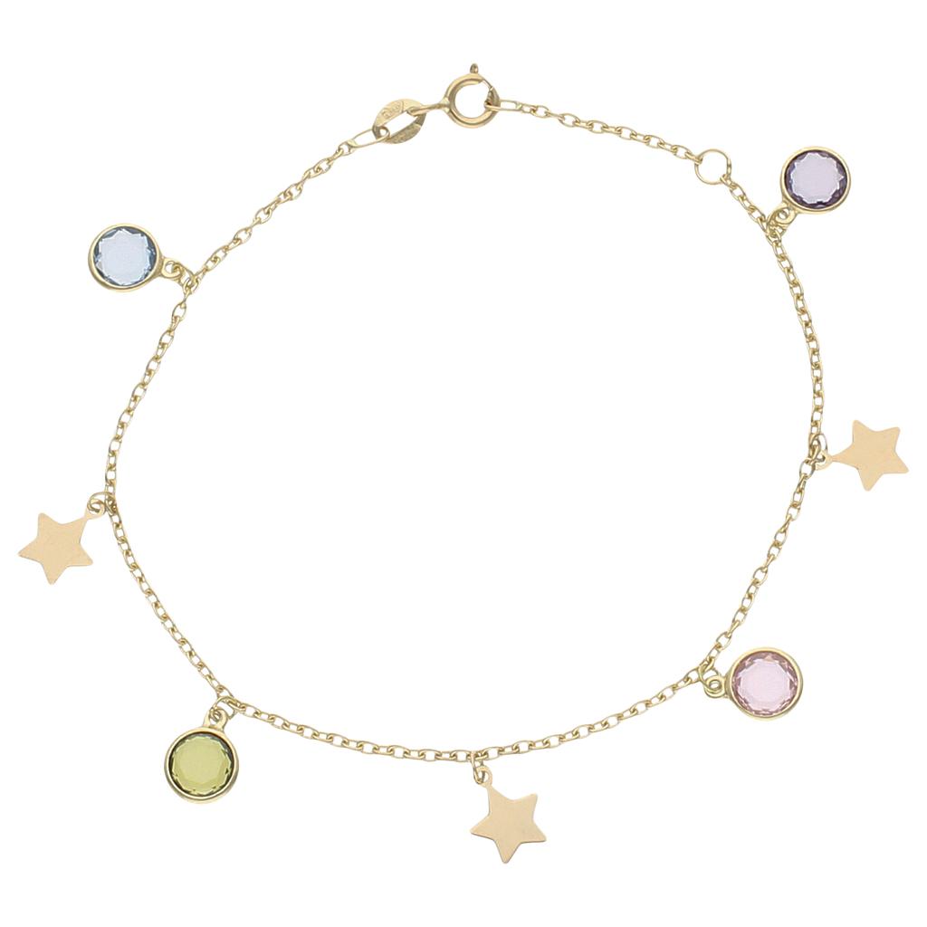 PULSERA ORO 18KL MINI CHARMS ESTRELLAS + PIEDRAS