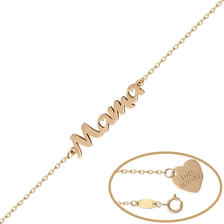 PULSERA ORO 18KL NOMBRE + CORAZON - Nombres: 5 Letras 
