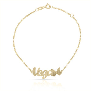 PULSERA ORO 18KL NOMBRE + MARIPOSA - Nombres: 7 Letras 