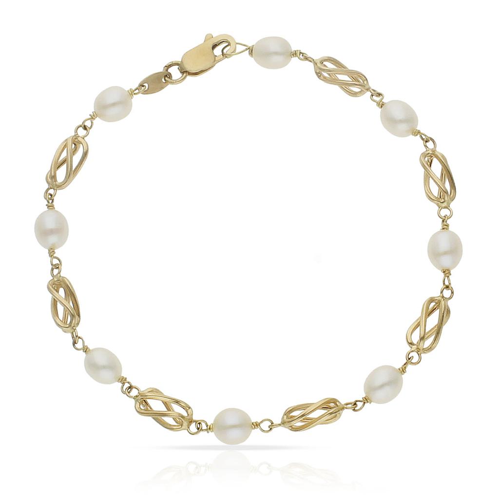 PULSERA ORO 18KL PERLA JOFA + JAULA - Peso: 4.70 gr 