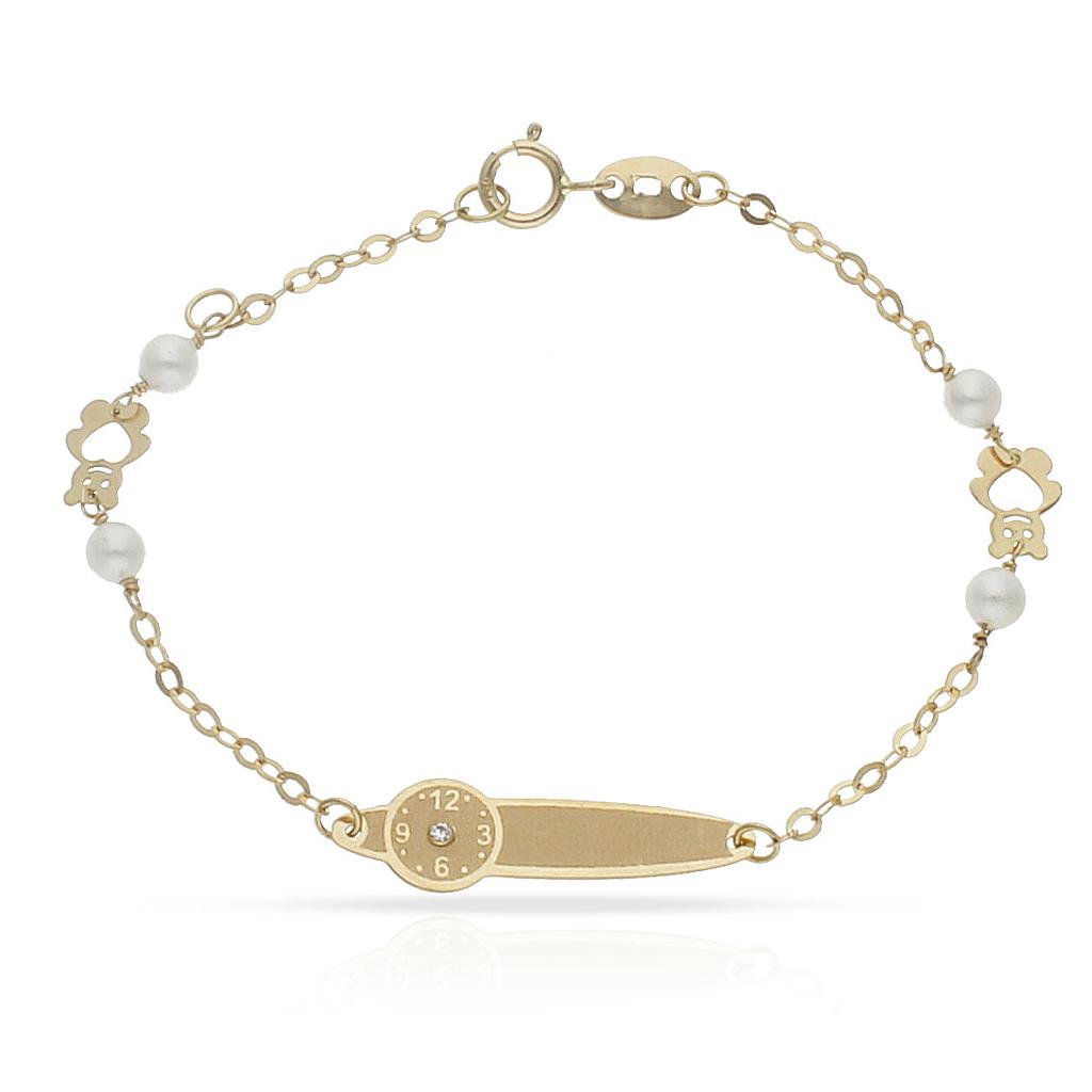 PULSERA ORO 18KL RELOJ PERLAS - Peso: 1.30 gr 