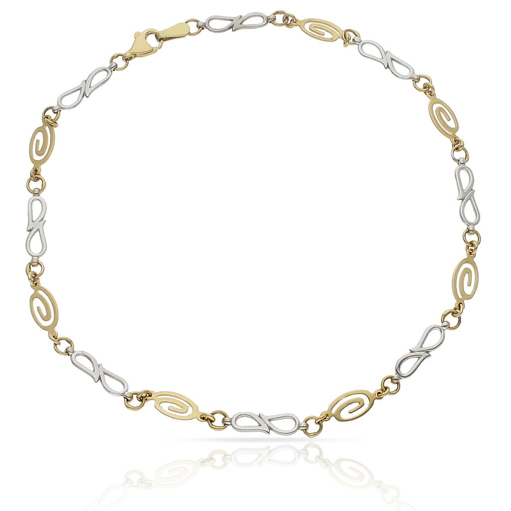 PULSERA ORO 18KL TOBILLERA BICOLOR - Peso: 5.75 gr 
