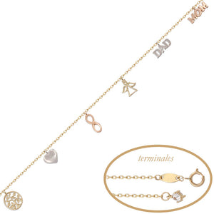 PULSERA ORO 18KL TRICOLOR ABALORIOS