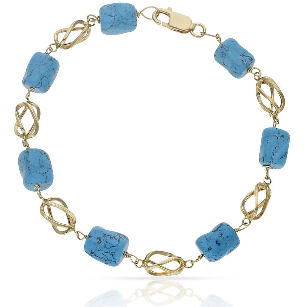 PULSERA ORO 18KL TURQUESA Y JAULA - Peso: 8.00 gr 