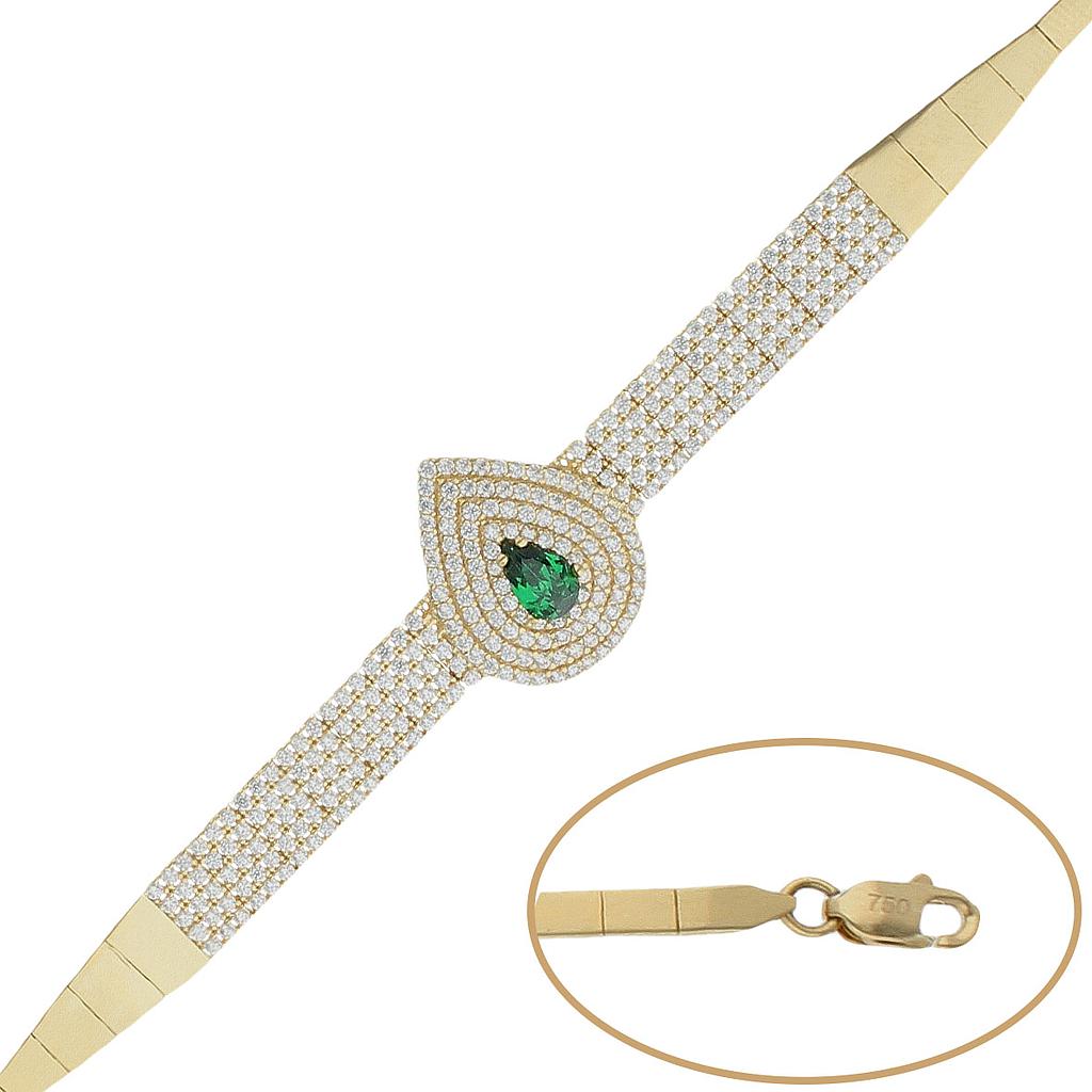 PULSERA ORO 18KL VERDE Y CIRCONITAS - Peso: 10.65 gr 