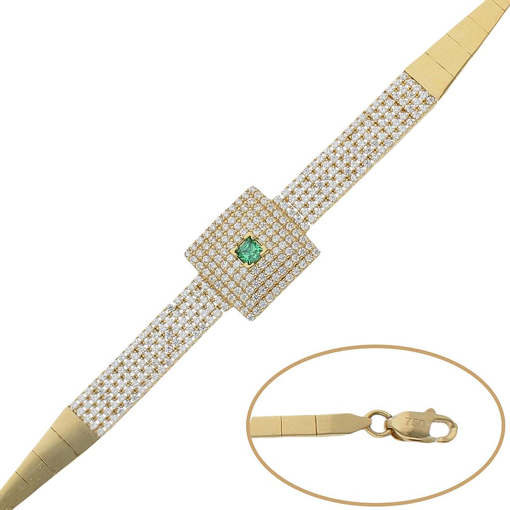 PULSERA ORO 18KL VERDE Y CIRCONITAS - Peso: 10.80 gr 