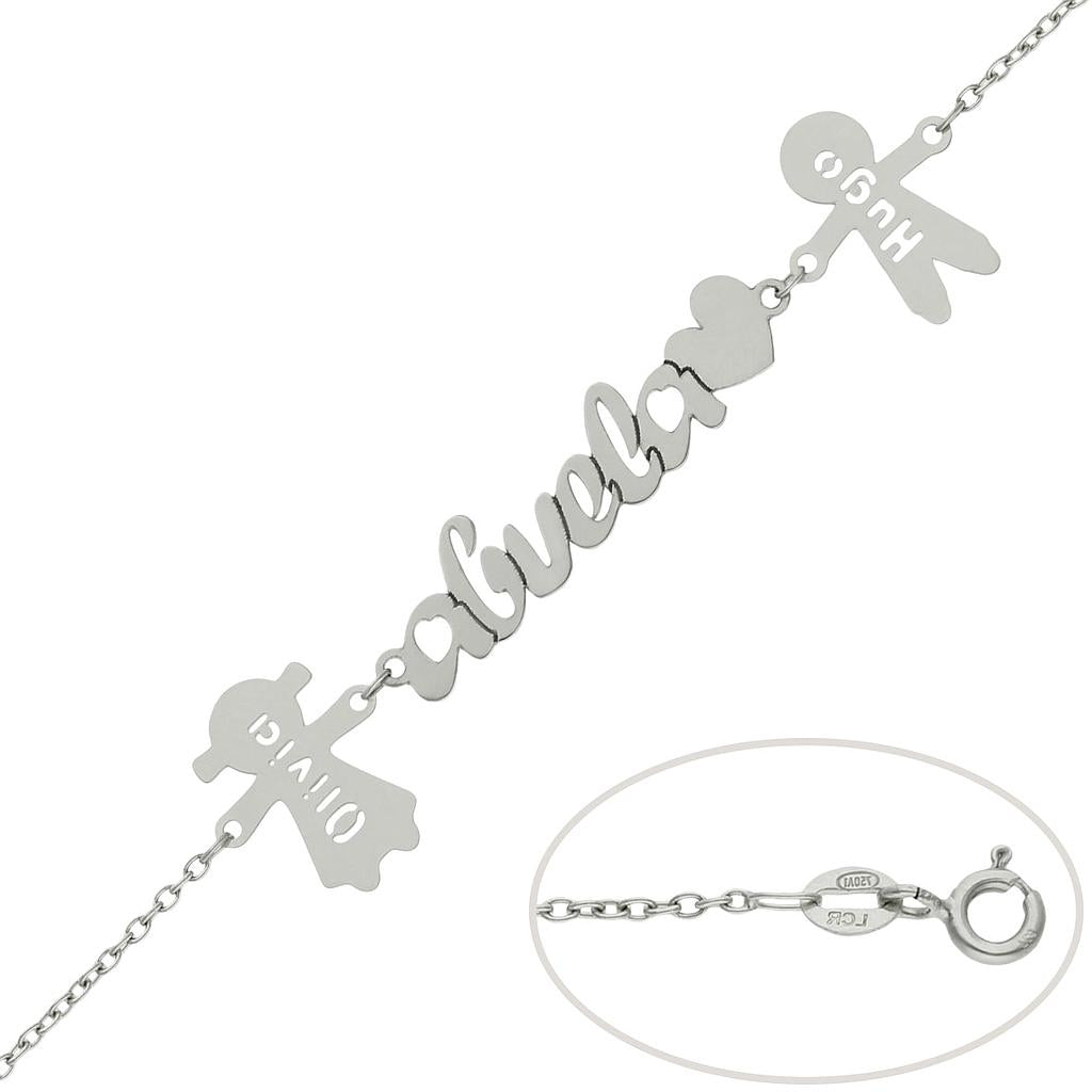 PULSERA ORO BLANCO 18KL ABUELA + NIÑOS