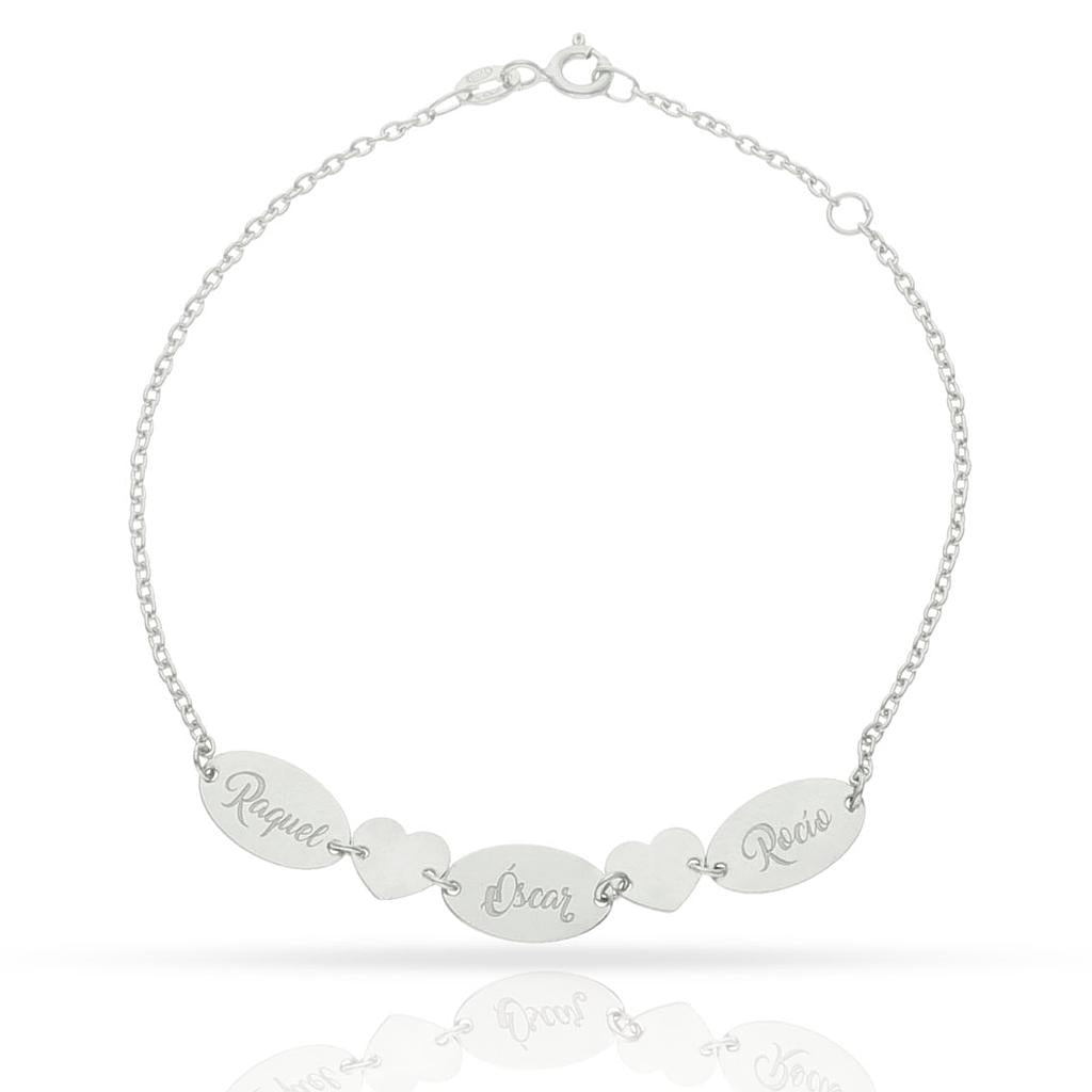 PULSERA ORO BLANCO 18KL CHAPAS + CORAZONES
