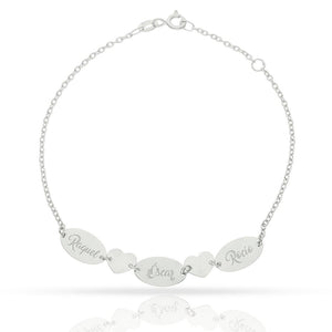 PULSERA ORO BLANCO 18KL CHAPAS + CORAZONES