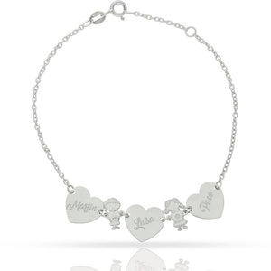 PULSERA ORO BLANCO 18KL CORAZONES + NIÑOS