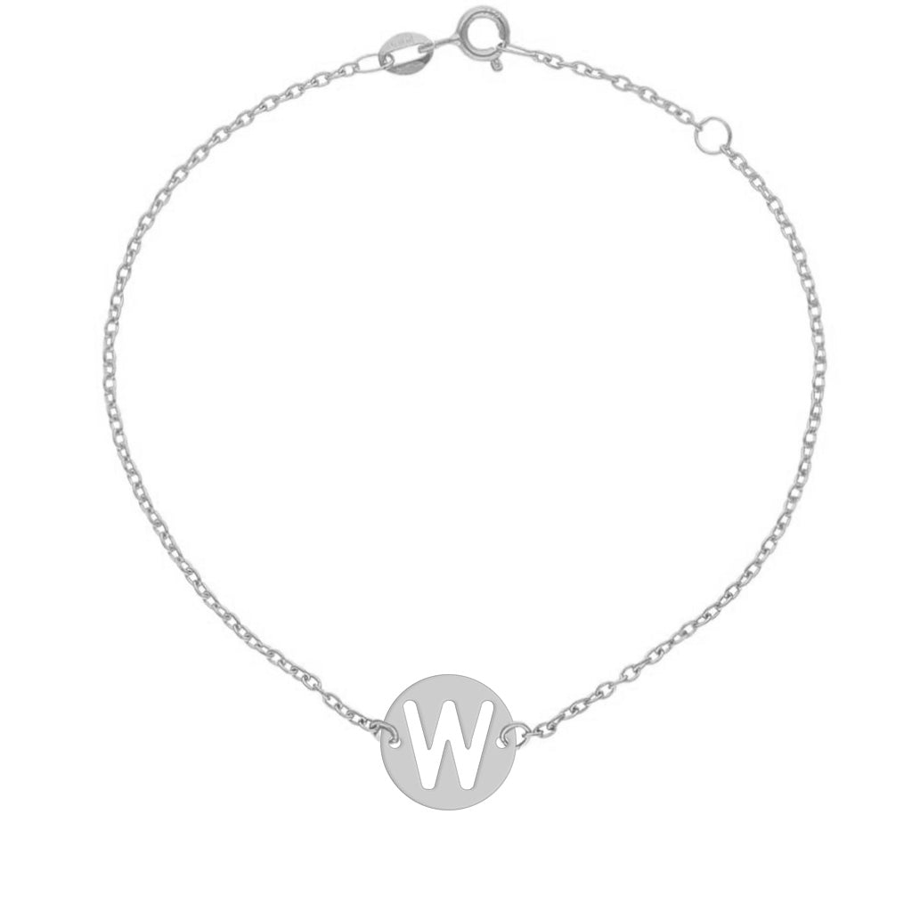 PULSERA ORO BLANCO 18KL LETRA - 12MM - Abecedario: w 
