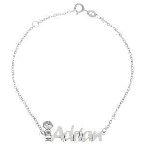 PULSERA ORO BLANCO 18KL NIÑO + NOMBRE - Nombres: 6 Letras 