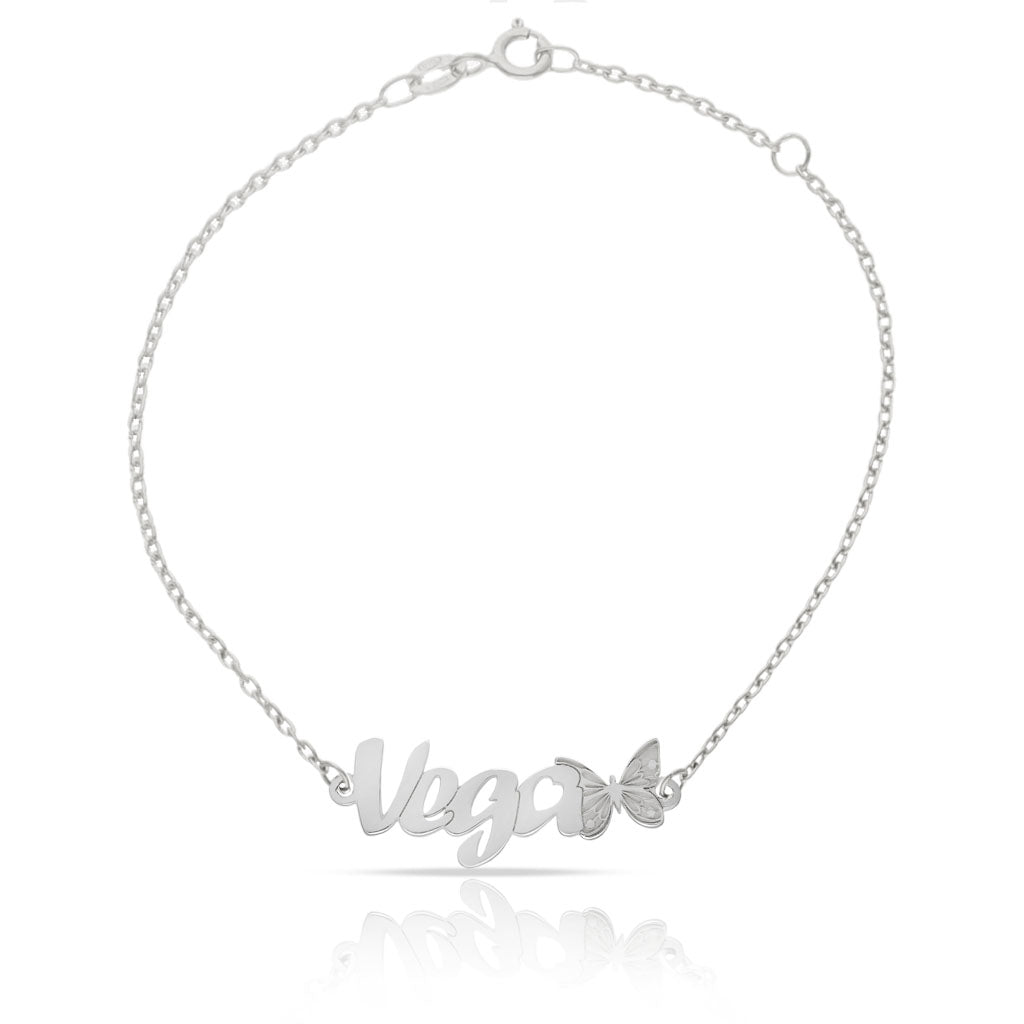 PULSERA ORO BLANCO 18KL NOMBRE + MARIPOSA - Nombres: 3 Letras 
