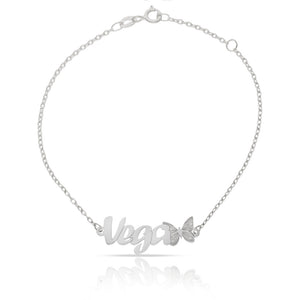 PULSERA ORO BLANCO 18KL NOMBRE + MARIPOSA - Nombres: 8 Letras 