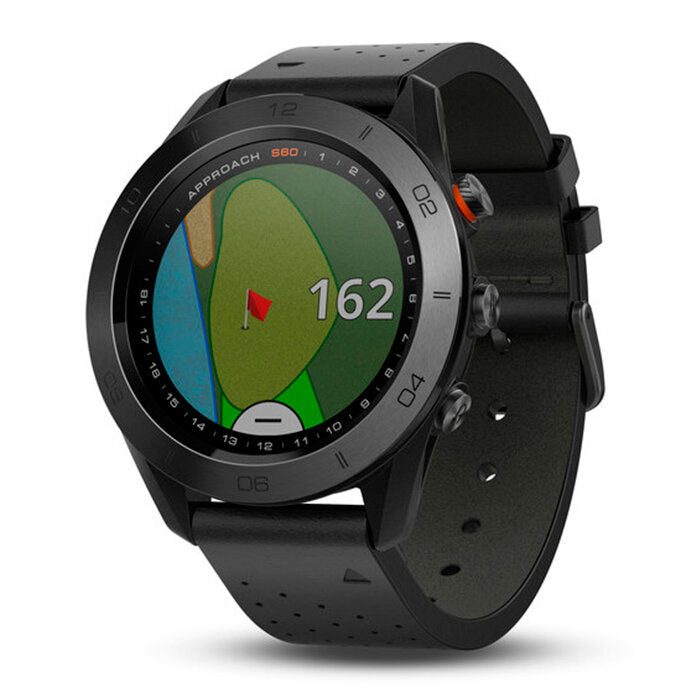 Reloj Garmin Approach S60 Bisel Cerámica Negro Correa Cuero Negro