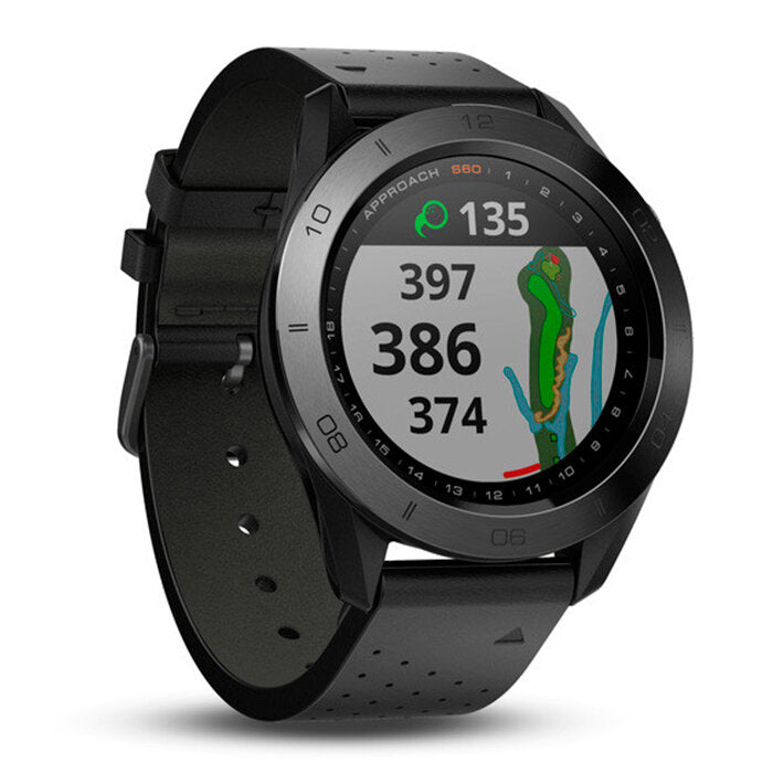 Reloj Garmin Approach S60 Bisel Cerámica Negro Correa Cuero Negro