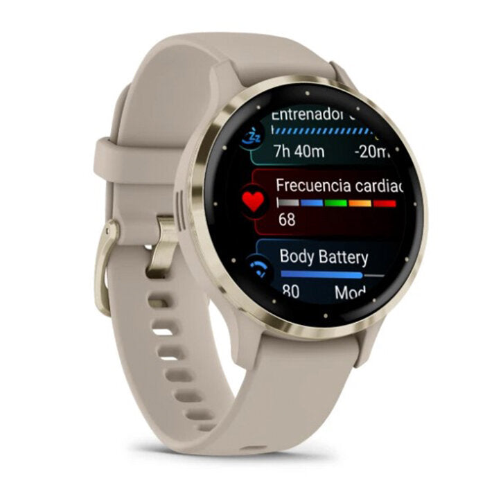 Reloj Garmin Venu 3S Acero Gold Correa Beige 010-02785-02
