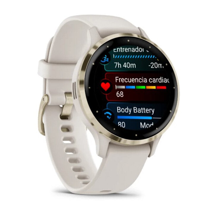 Reloj Garmin Venu 3S Acero Gold Correa Beige 010-02785-04