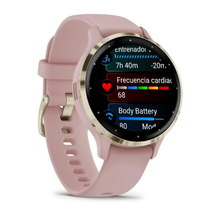 Reloj Garmin Venu 3S Acero Gold Correa Rosa 010-02785-03