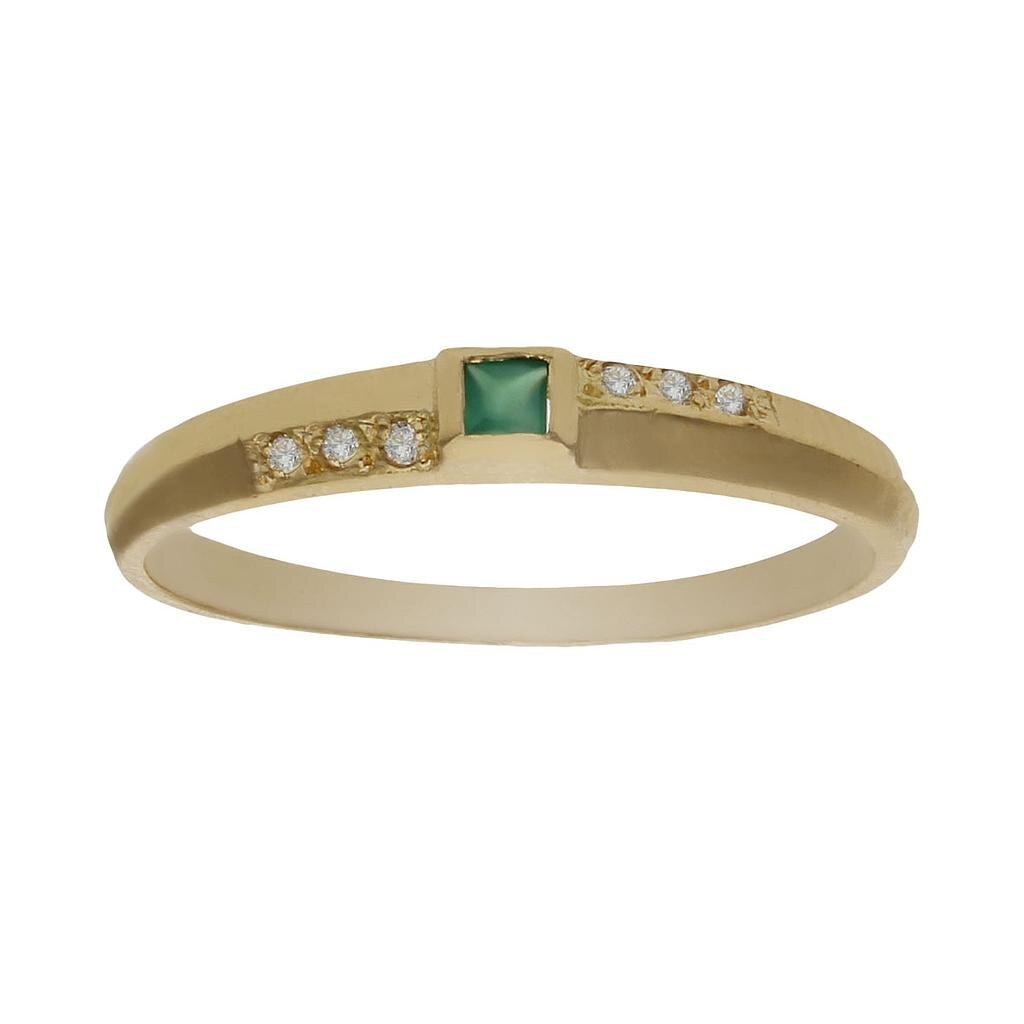 SORTIJA ORO 18KL CIRCONITAS + PIEDRA VERDE - Números: nº 13 