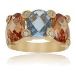 SORTIJA ORO 18KL - PIEDRA AZUL + CHAMPAN - Números: nº 18- Azul- Rosa 