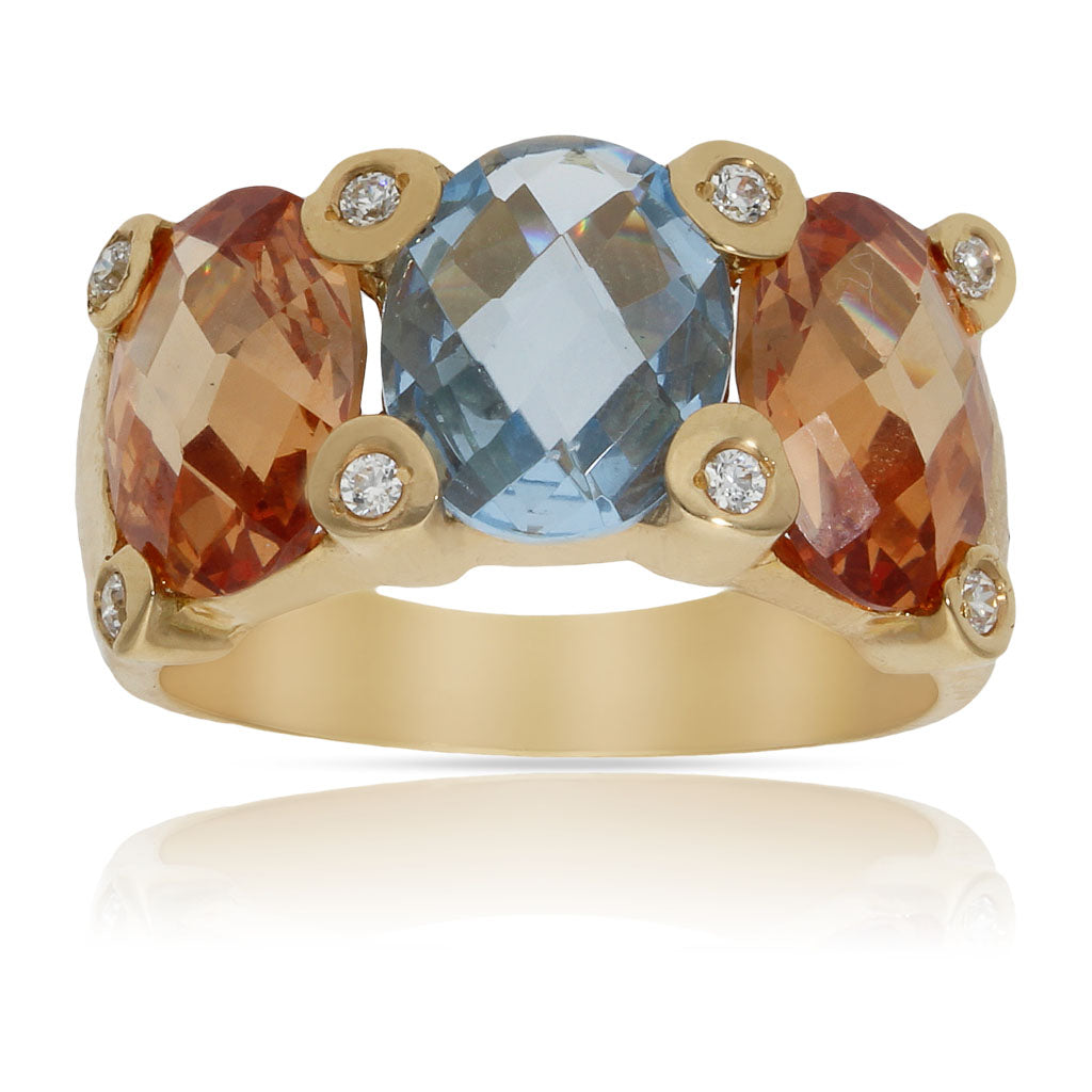 SORTIJA ORO 18KL - PIEDRA AZUL + CHAMPAN - Números: nº 18- Azul- Rosa 