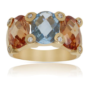 SORTIJA ORO 18KL - PIEDRA AZUL + CHAMPAN - Números: nº 18- Azul- Rosa 