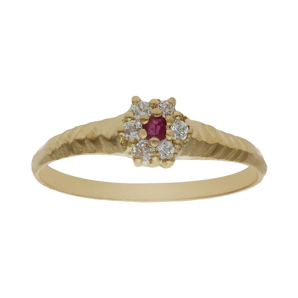 SORTIJA ORO 18KL ROSETON CIRCONITAS + PIEDRA ROJA - Números: nº 16 