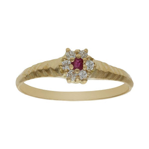 SORTIJA ORO 18KL ROSETON CIRCONITAS + PIEDRA ROJA - Números: nº 16 