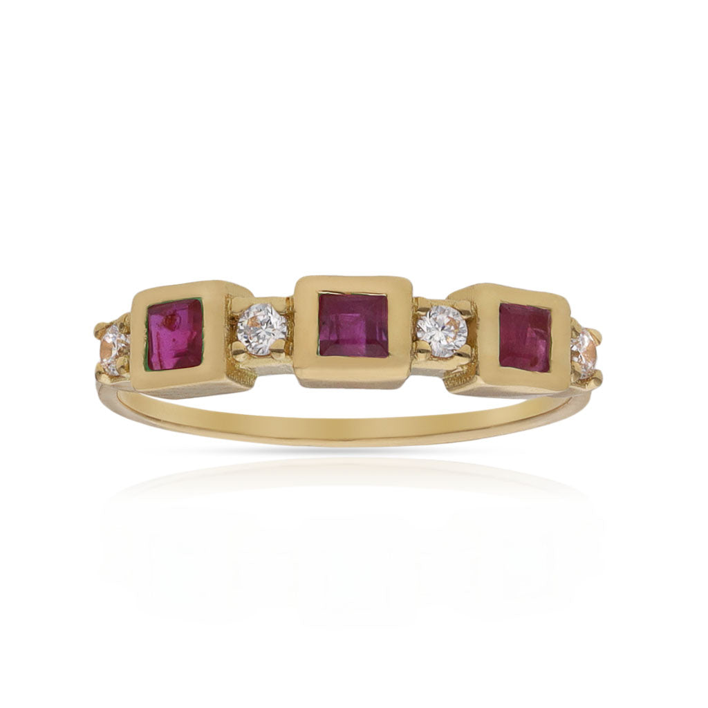 SORTIJA ORO 18KL RUBIES FINOS + CIRCONITAS - Números: nº 17 
