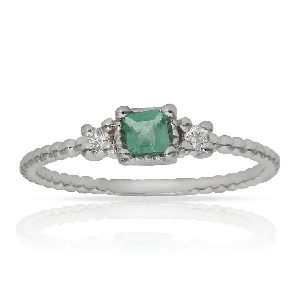 SORTIJA ORO BLANCO 18KL ESMERALDA + DIAMANTES - Números: nº 14 
