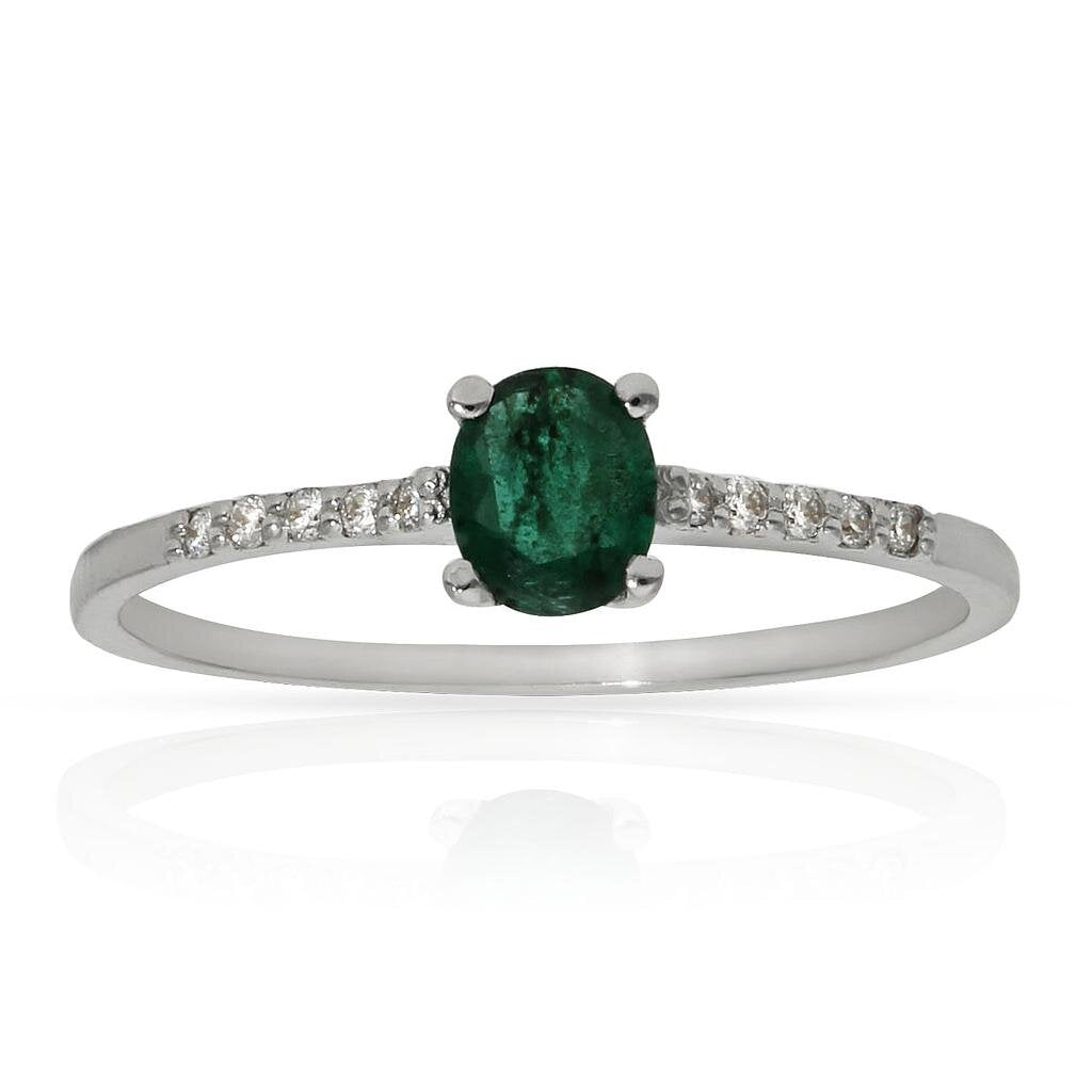 SORTIJA ORO BLANCO 18KL ESMERALDA + DIAMANTES - Números: nº 16 