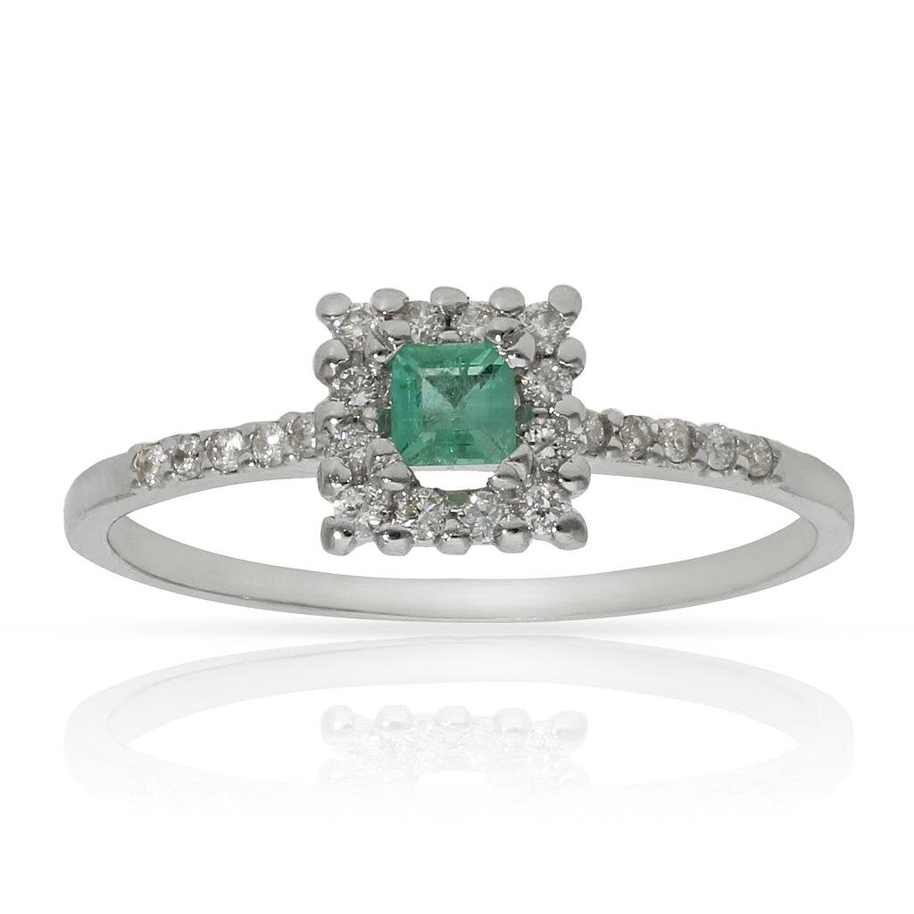 SORTIJA ORO BLANCO 18KL ESMERALDA + DIAMANTES - Números: nº 16 