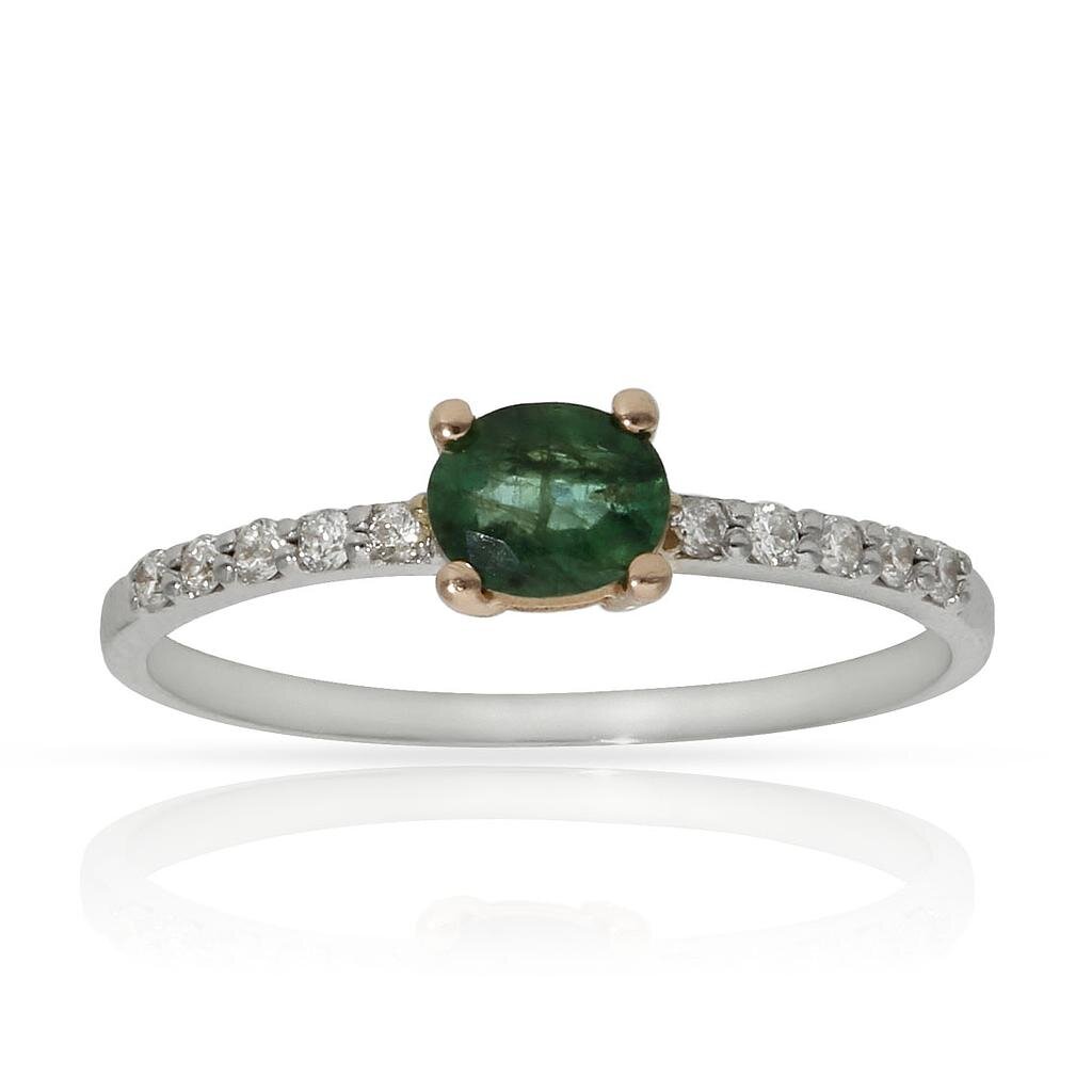 SORTIJA ORO BLANCO 18KL ESMERALDA + DIAMANTES - Números: nº 16 