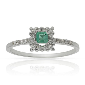 SORTIJA ORO BLANCO 18KL ESMERALDA + DIAMANTES - Números: nº 17 