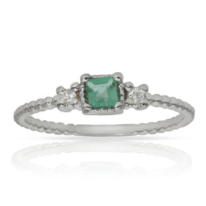 SORTIJA ORO BLANCO 18KL ESMERALDA + DIAMANTES - Números: nº 19 