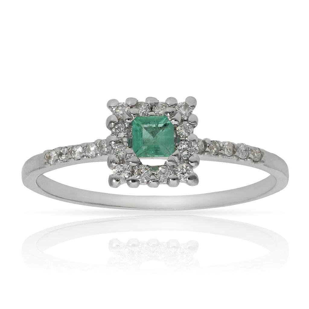 SORTIJA ORO BLANCO 18KL ESMERALDA + DIAMANTES - Números: nº 19 