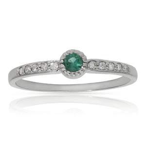 SORTIJA ORO BLANCO 18KL ESMERALDA + DIAMANTES - STOCK - Números: nº 13 