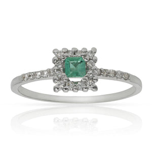 SORTIJA ORO BLANCO 18KL ESMERALDA + DIAMANTES - STOCK - Números: nº 14 