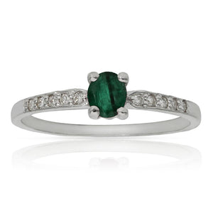 SORTIJA ORO BLANCO 18KL ESMERALDA + DIAMANTES - STOCK - Números: nº 15 