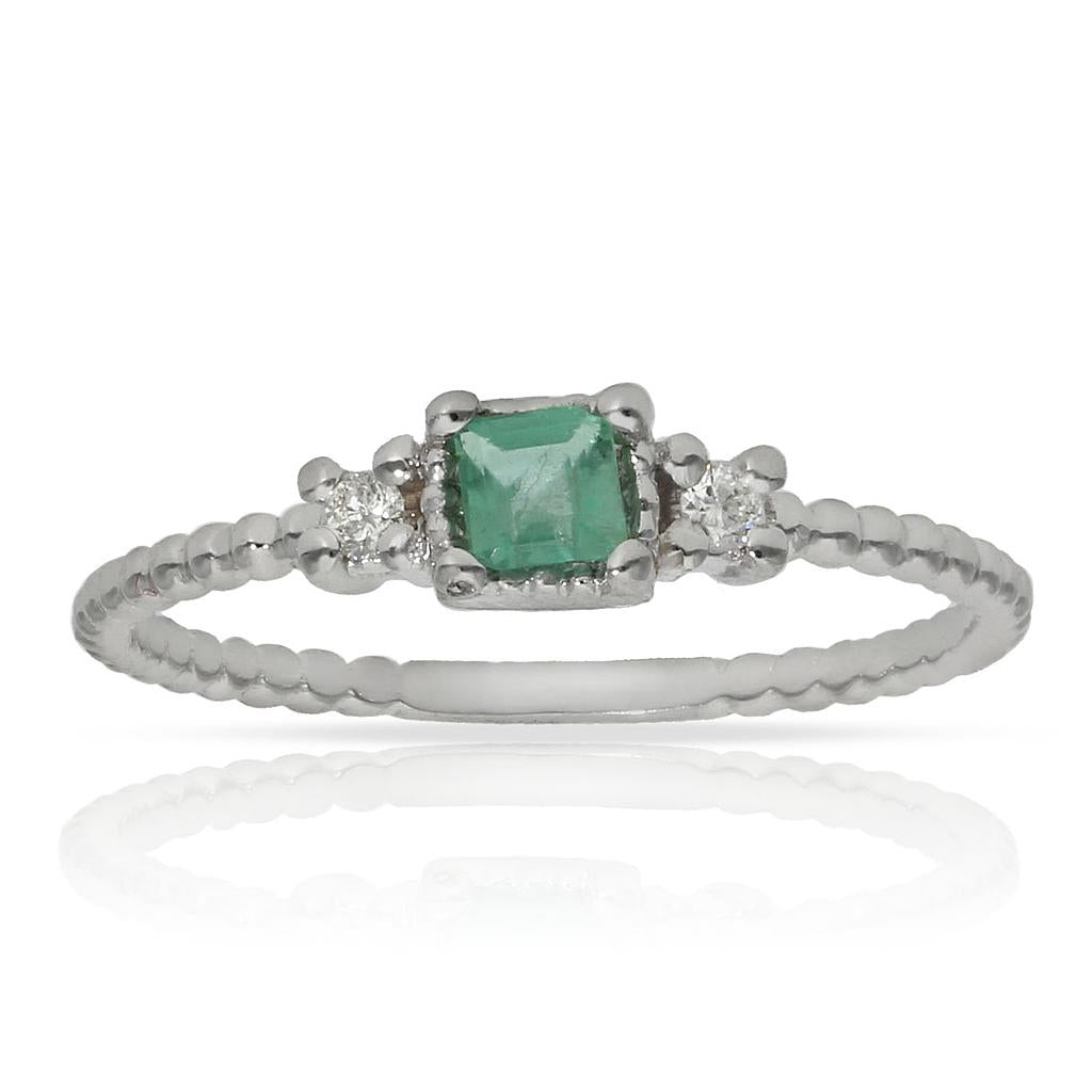 SORTIJA ORO BLANCO 18KL ESMERALDA + DIAMANTES - STOCK - Números: nº 15 