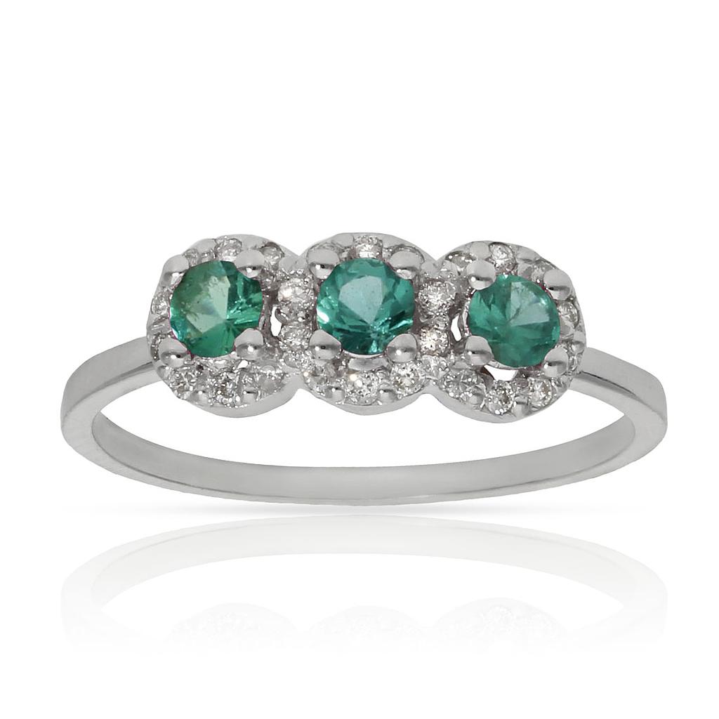 SORTIJA ORO BLANCO 18KL ESMERALDAS + DIAMANTES - STOCK - Números: nº 12 
